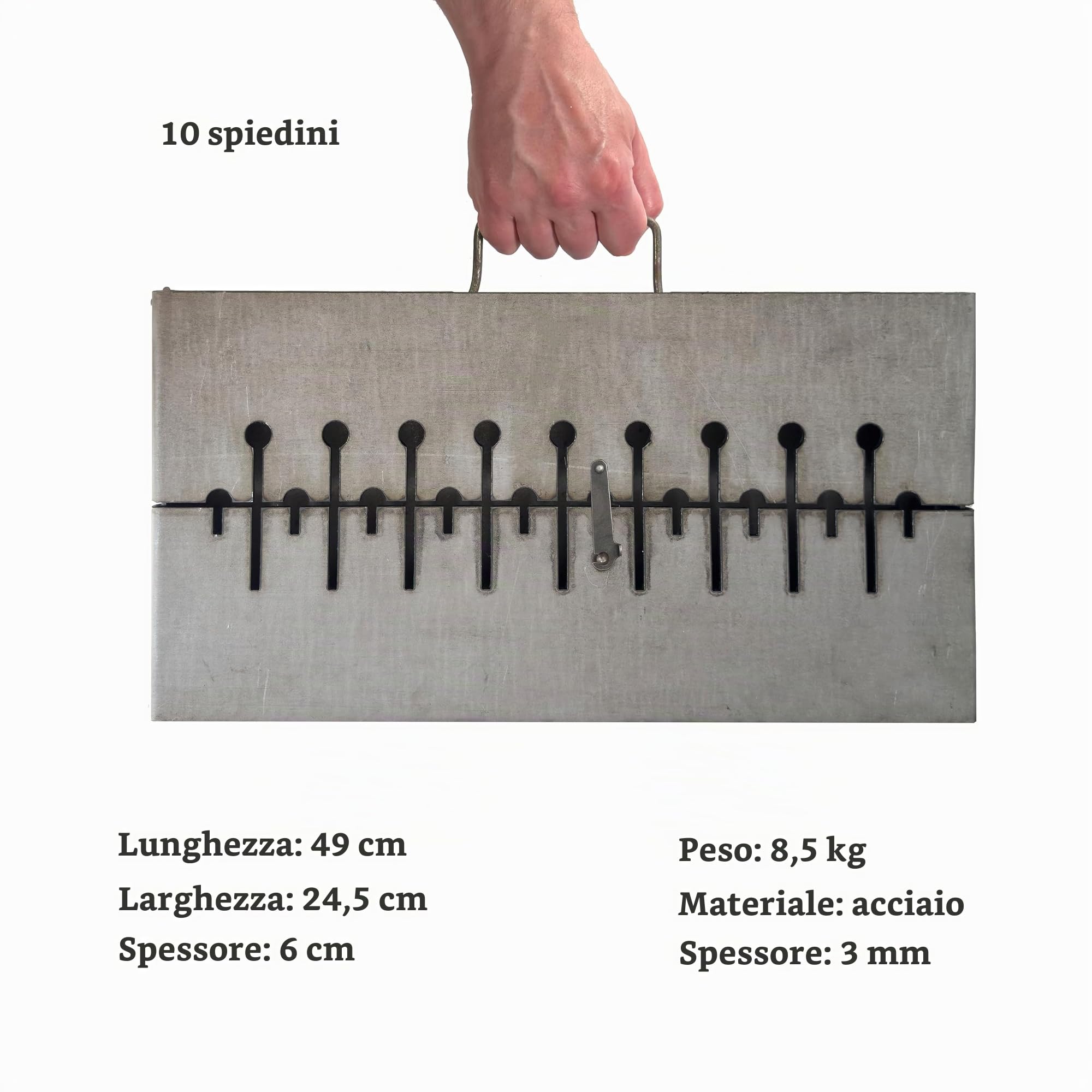 Mangal Griglia Barbecue Shashlik Griglia a Carbone – Griglia BBQ Pieghevole a Valigia in Acciaio da 3 mm per 10 Spiedini – Griglia a Carbone Portatile da Esterno per Campeggio, Giardino, Picnic
