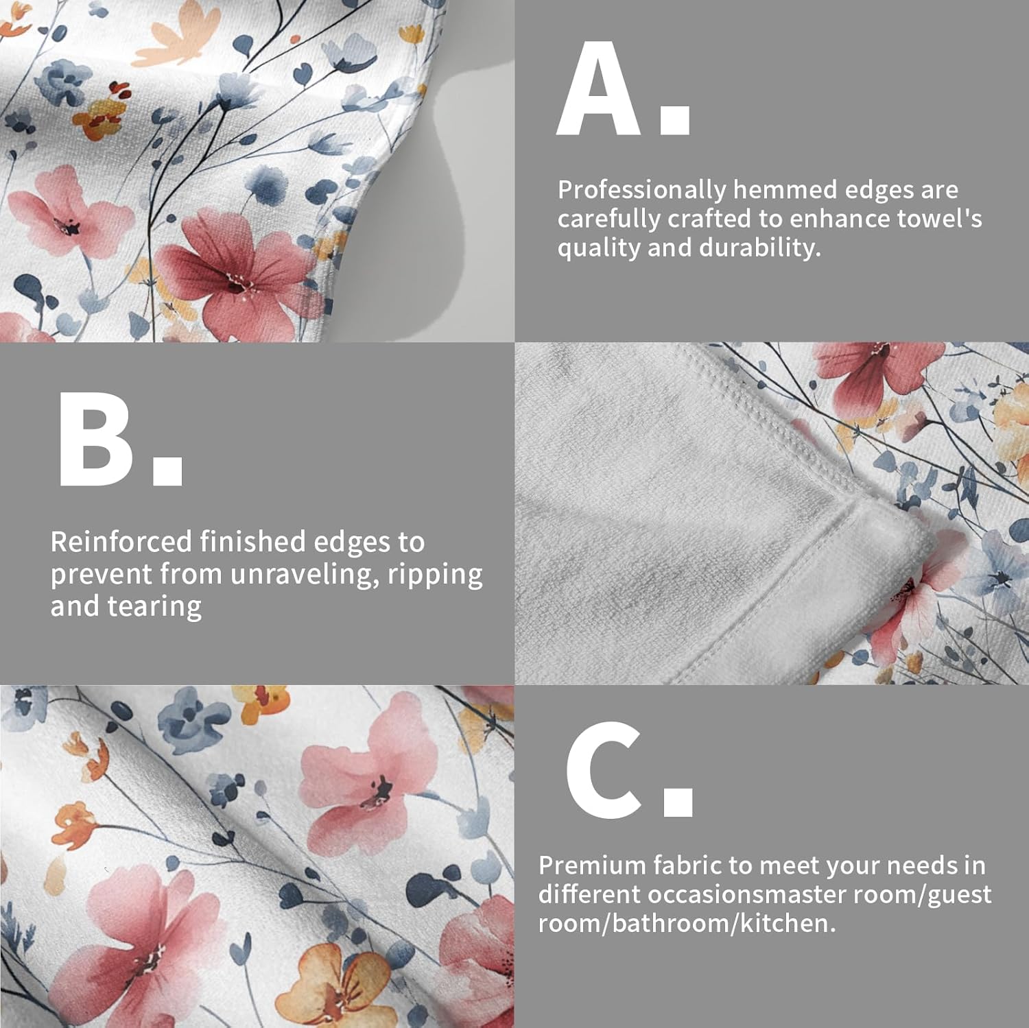 Watercolor Flowers Hand Towels, 14x28 Inch Pink Blue Floral Butterfly Botanical Absorbent Soft Dish Washing Cloth Face Tea Towels for Kitchen Bathroom Gym Hotel Spa Decor - Image 5