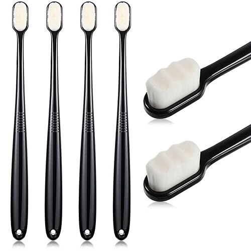 Boao 4 piezas de cerdas suaves cepillo de dientes nano cepillo de dientes ultra suave cepillo manual con 20,000 cerdas para dientes sensibles y Negro