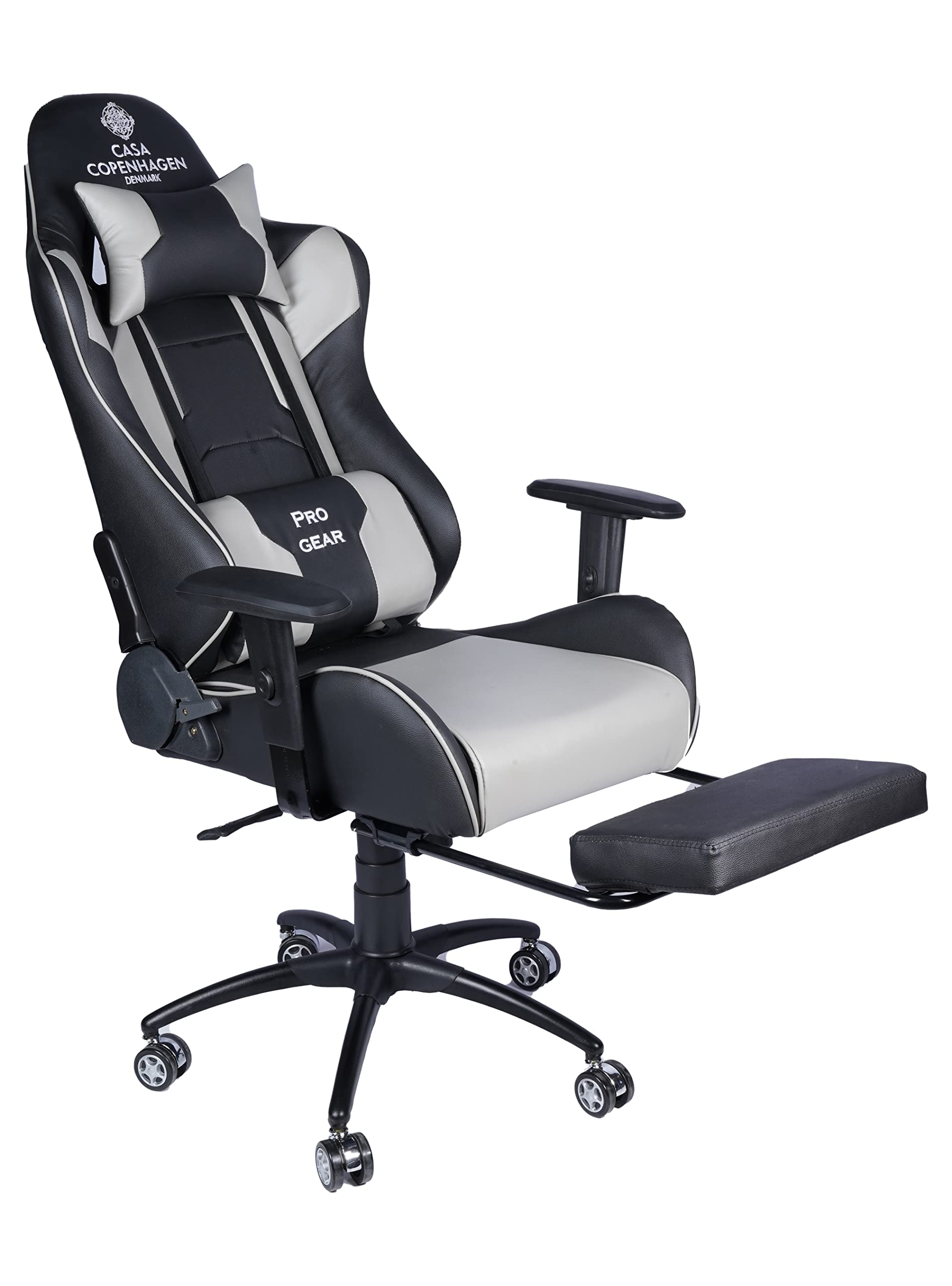 Casa Copenhagen R88 Racing , Designed in Denmark ,High-Back Italian Leather Gaming Ergonomic Chair with Footrest &with Advanced Mechanism , Luxurious Memory Foam Seating & Multi Function Arm- Grey & Black