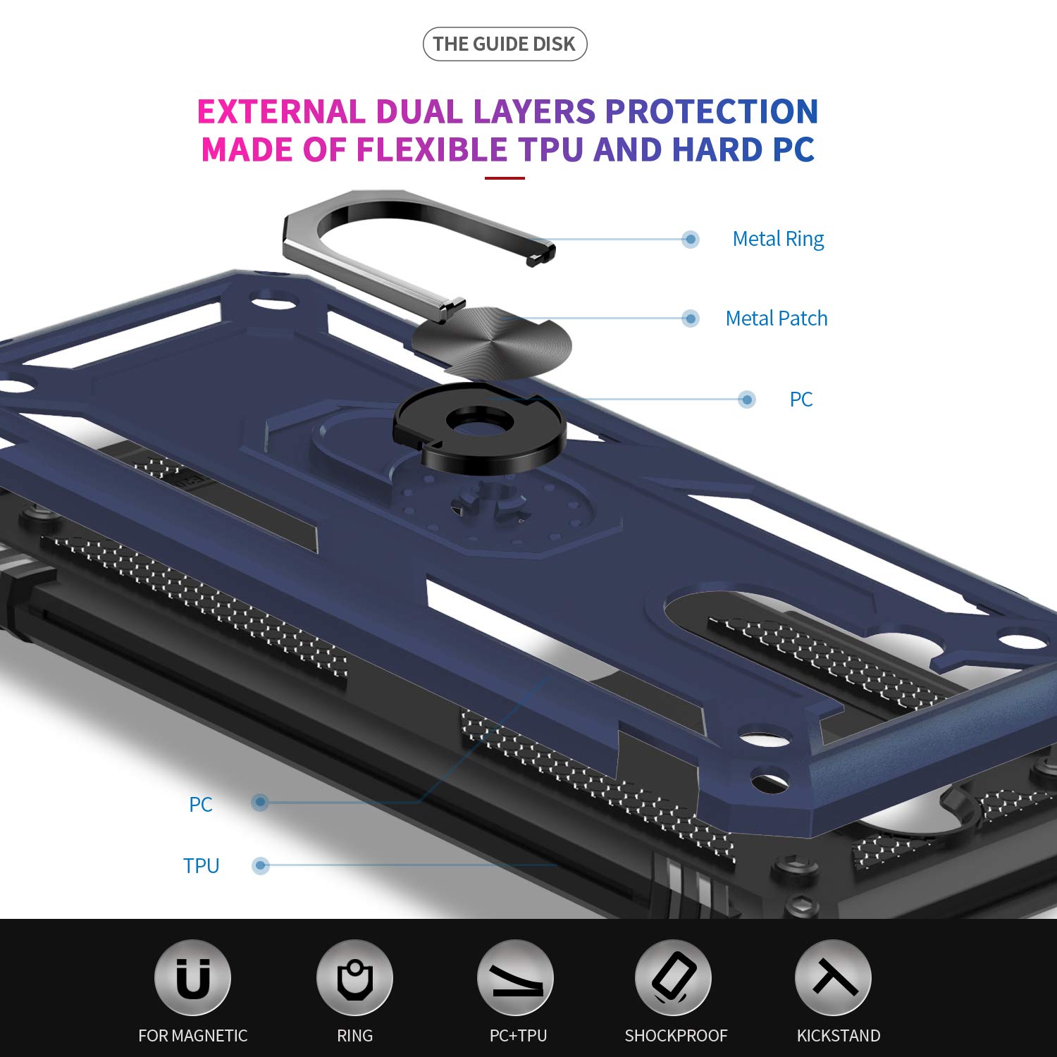 Fetrim Hülle Für Huawei Mate 20 Lite – Stoßfest, Mit Drehring Ständer, Navy Blau, Doppellagiger Schutz