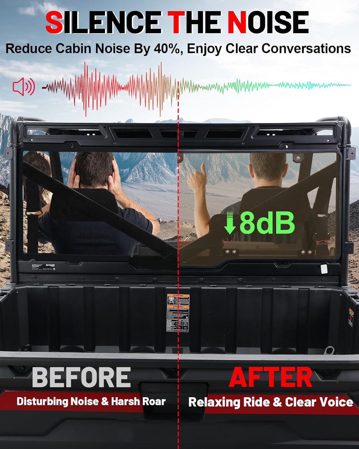 StarknightMT Tinted Rear Window Compatible with Polaris Ranger 1000 / XP 1000 Crew (2017-2026), Ranger XP 900 (2013-2019) - Heavy Duty UV-Resistant Back Windshield, Noise Reduction & Dust Stopper
