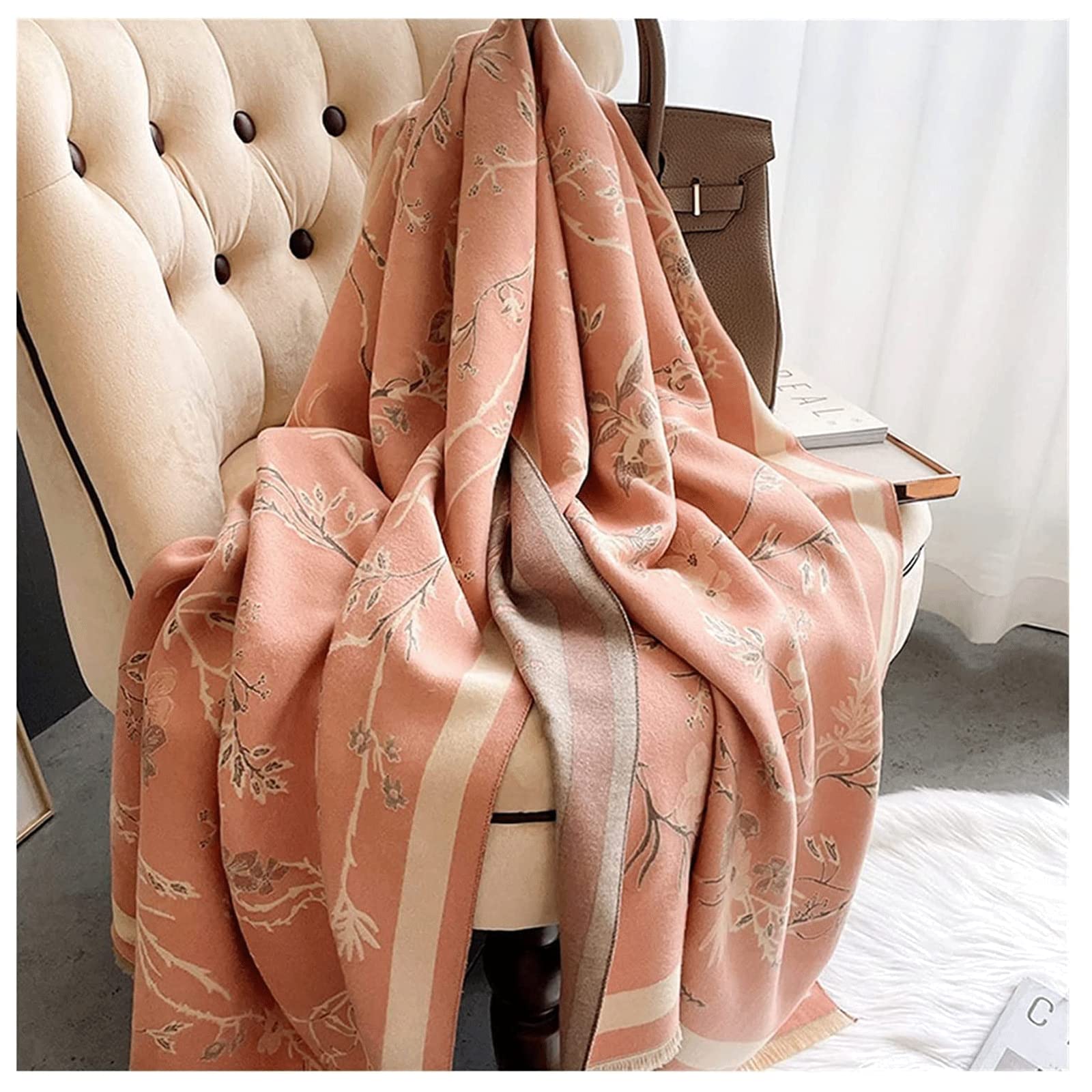 Neu Verdickter Schal, Warmer, weicher Kaschmir-Imitat-Schal, Wickelschal für Erwachsene, Blumenzweig, Weihnachtsgeburtstagsgeschenk, 185 * 65 cm Mehrweg