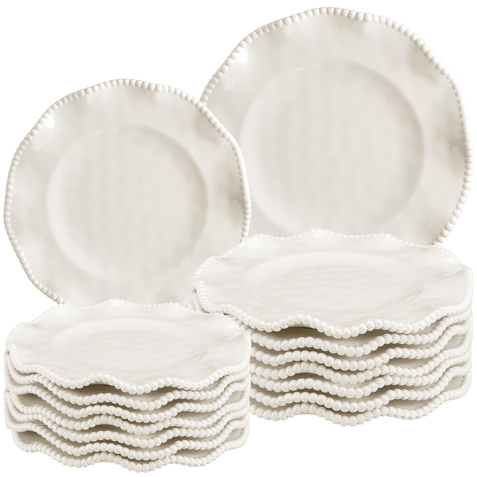 Newtay 8 Pcs Melamine Dinnerware Sets Melamine Plates Melamine Dinner Plates, 9 Inch and 11 Inches, Creamy White