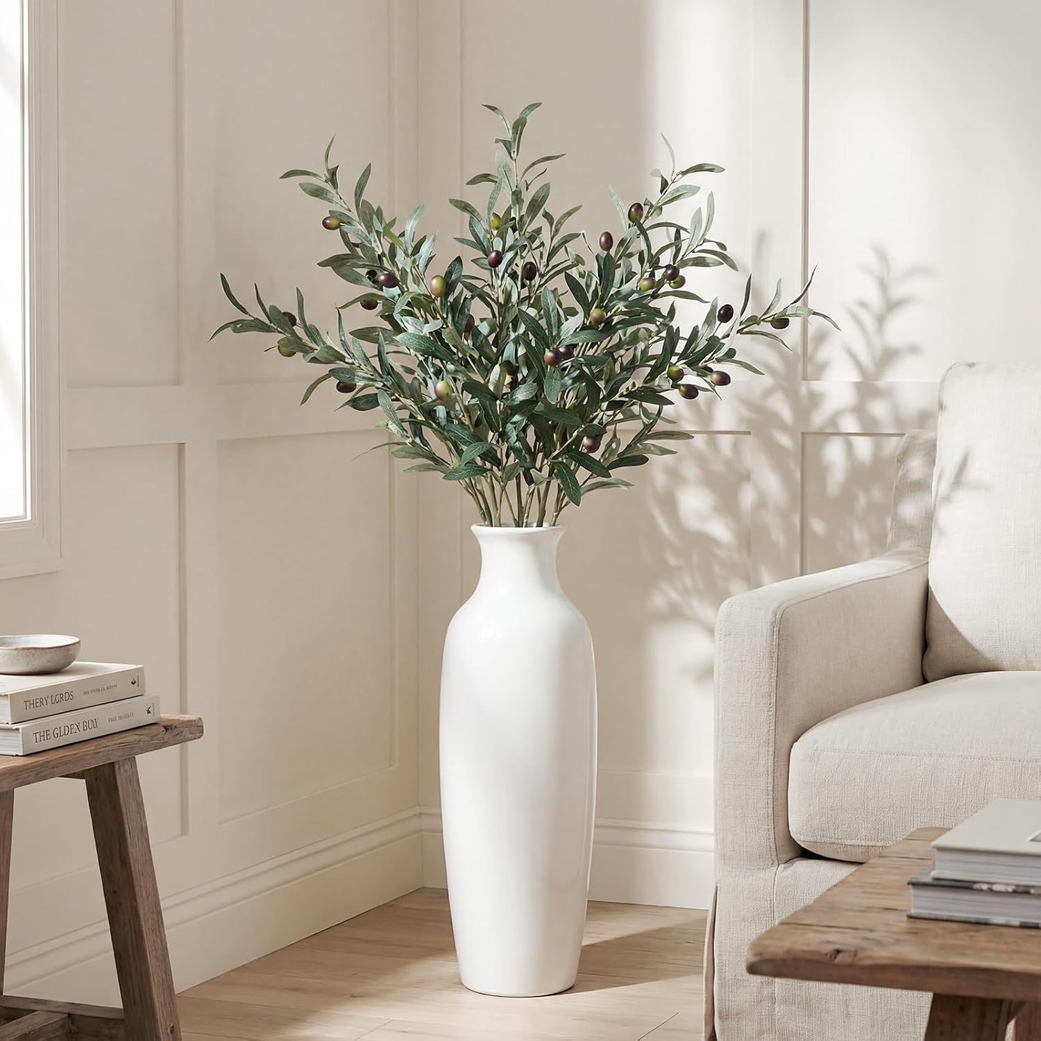 Norme 4 Pcs 40 Inch Artificial Olive Branches with Lifelike Olives for Vase Fake Greenery Olive Large Long Stems for Wedding Bouquet Table Centerpieces Home Decor DIY Floral Crafts