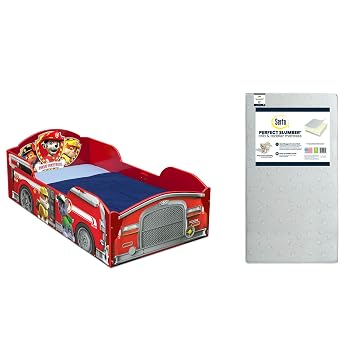 Delta Children Wood Toddler Bed, Nick Jr. PAW Patrol + Serta Perfect Slumber Dual Sided Recycled Fiber Core Toddler Mattress Bundle