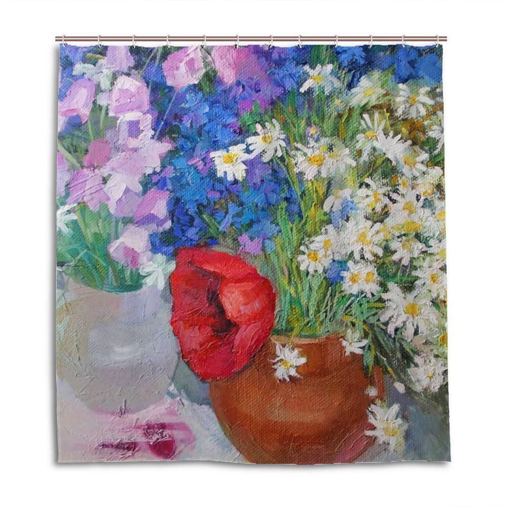 Rideau de douche en polyester motif fleurs mortes pour ambiance moderne