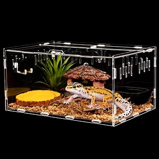 Reptile Tank, Tarantula Enclosure, 11.8"x7.9"x5.9" Durable Acrylic Habitat for Small Reptiles, Transparent Reptile Terrarium with Cover, Gecko Tank Feeding Box