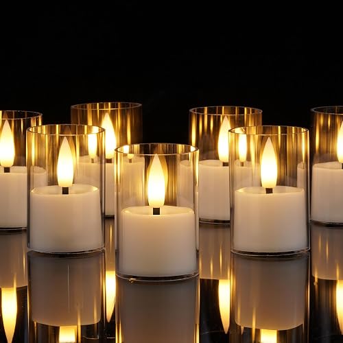 Homemory Acrylic Flameless Led Votive Tealight Candle with 6H Timer, 12Pack | auto timer, Pre-installed batteries, warm flicker, 1.5" x2.4", shatterproof acrylic, for wedding centerpiece, Christmas decor