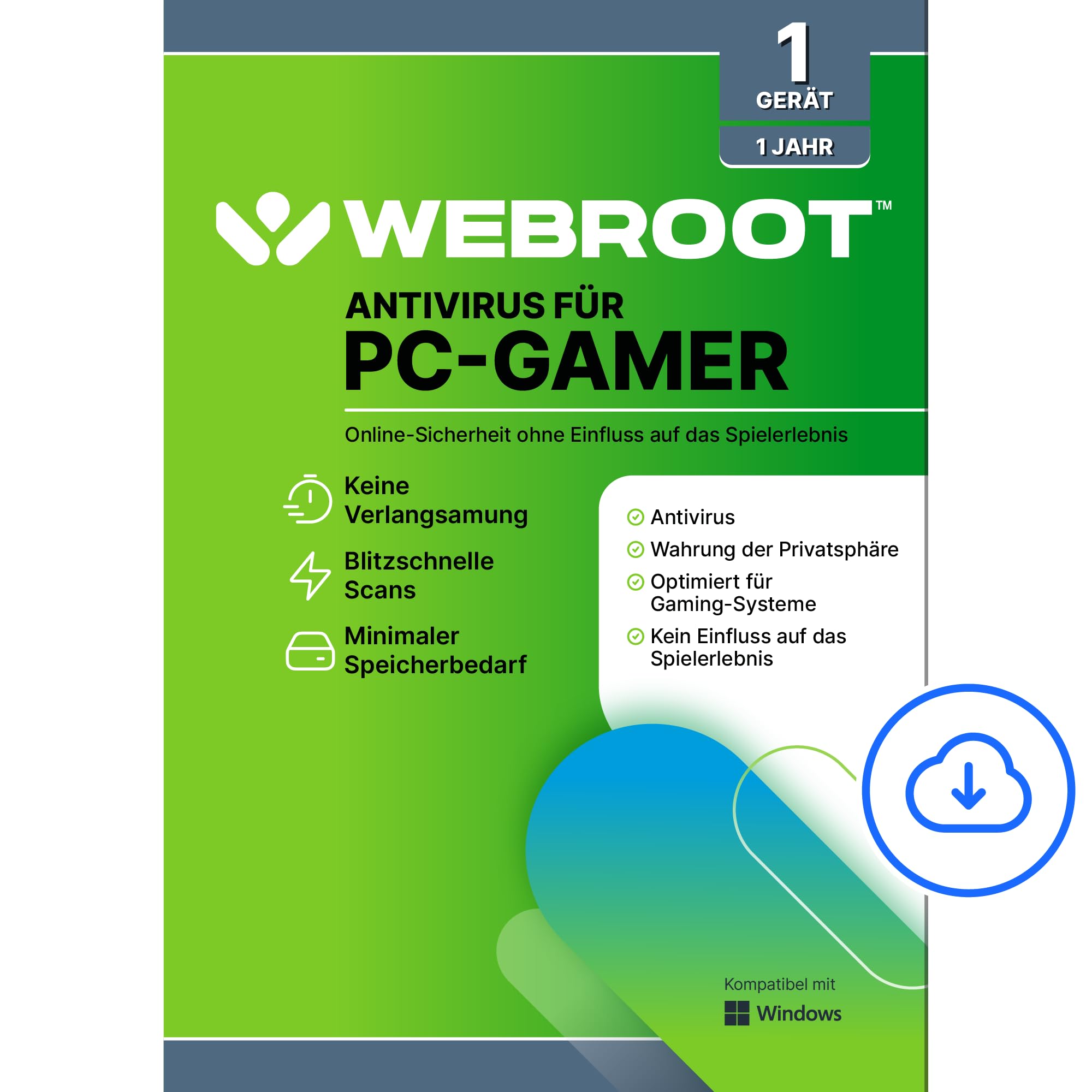 WEBROOT Antivirus für PC-Gamer 2025 | System Performance Optimizer | 1 Gerät | 1 Jahr | Windows | Aktivierungscode per E-Mail