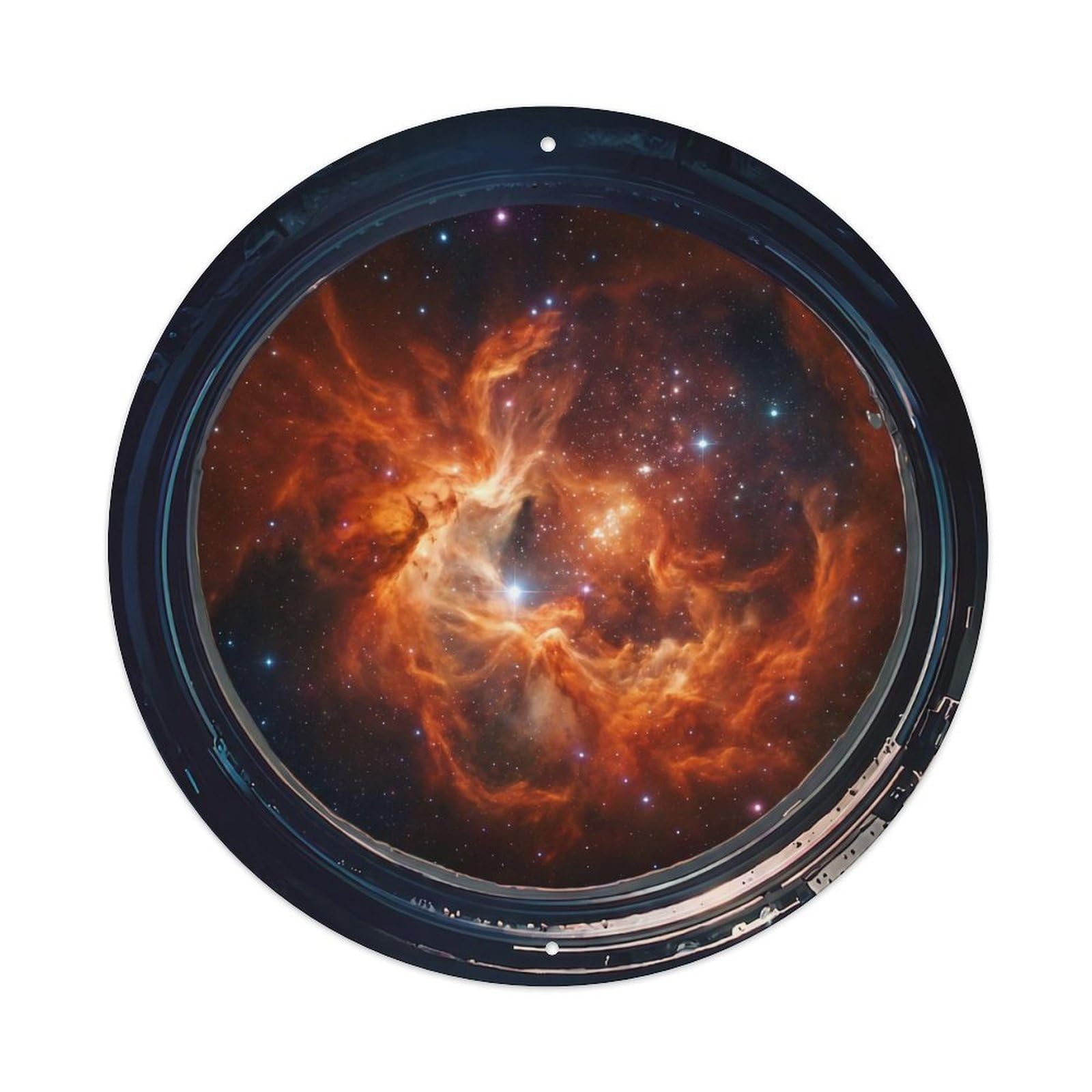 Orange Emission Nebula Porthole View Metal Tin Sign