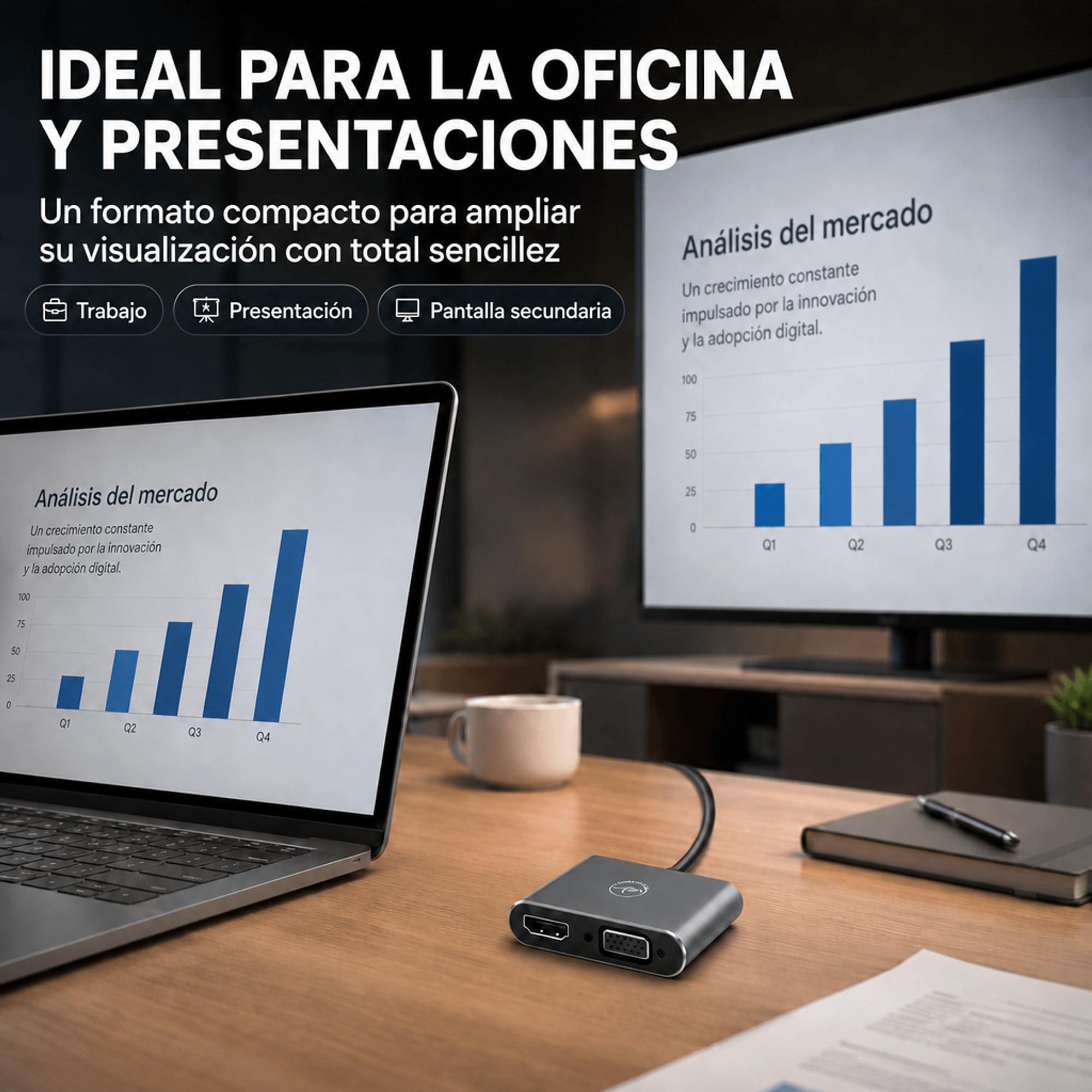 Mobility Lab Adaptador USB 3.0 a HDMI y VGA - Conexión de Alta Resolución 1920 x 1080p para macOS y - Ideal para Presentaciones, Juegos, Películas - Plug & Play - Sin Necesidad de Software