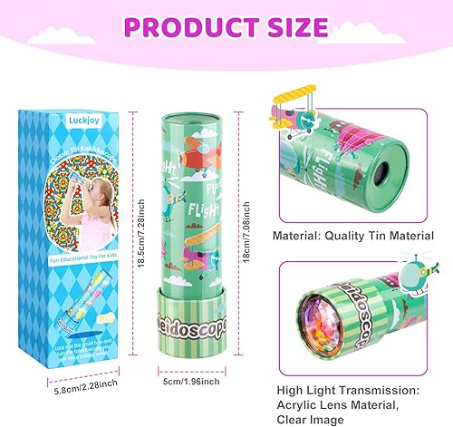 Miniatura 10 de Caleidoscopio clásico de estaño, juguete educativo para niños con cuerpo de metal, regalo de cumpleaños para niños y niñas (estilo de dibujos