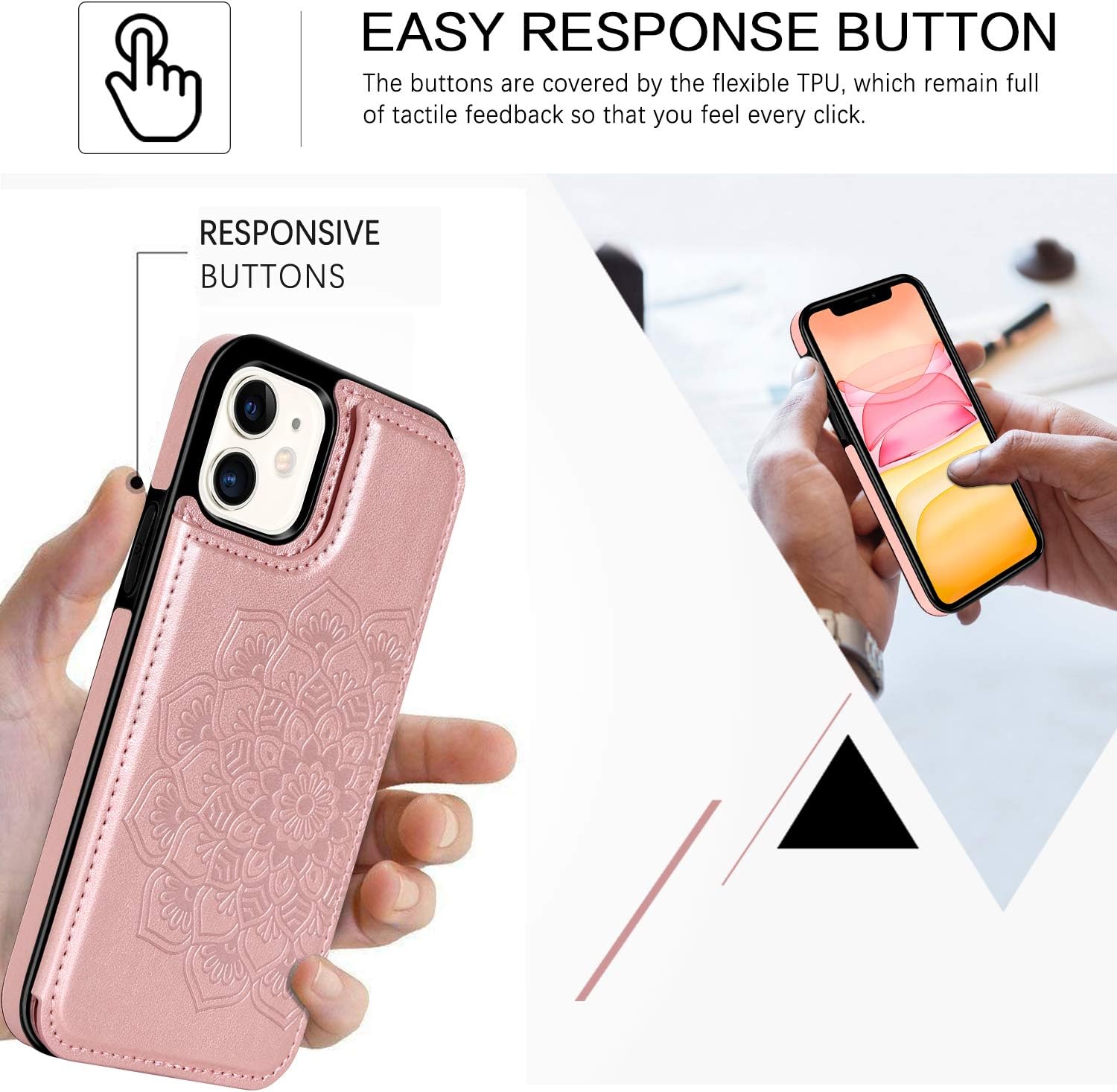 BENTOBEN iPhone 11 Wallet Case with Card Holder, PU Leather Heavy Duty Rugged Protective Cases with Card Slots Shockproof Flip Folio Phone Case Cover for Apple iPhone 11 6.1 Inch 2019 -Rose Gold