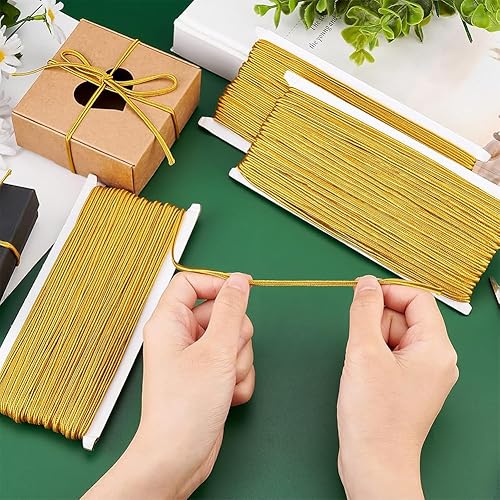 Miniatura 5 de PandaHall - Cordón de hilo metálico dorado de 96 yardas de 0.118 pulgadas (0.118 in), hilo de poliéster plano trenzado, cordón de cordón para