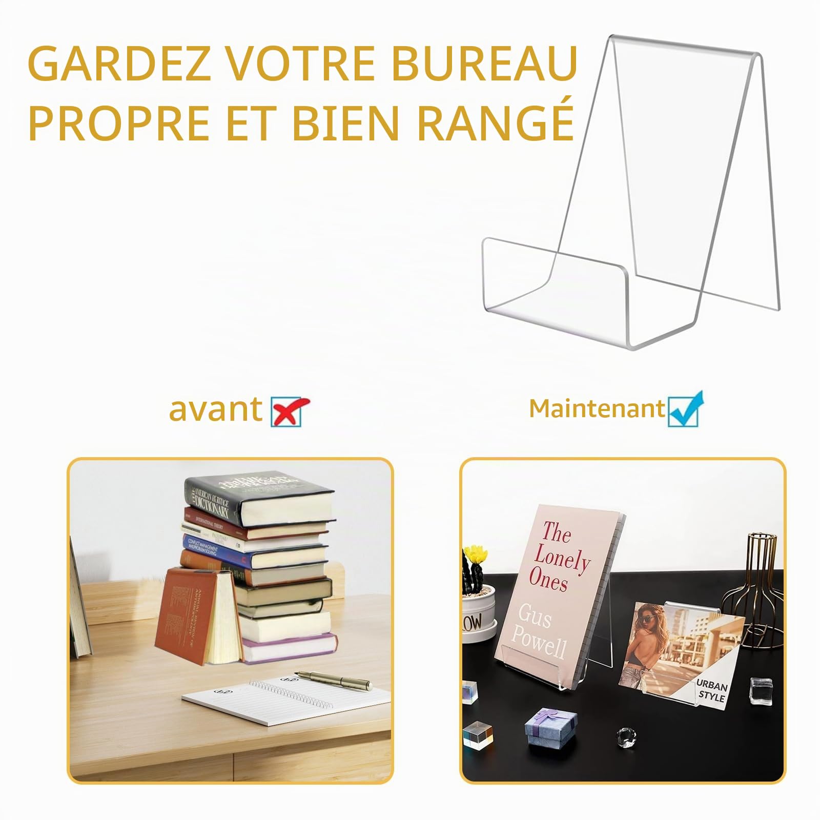 8 Pièces Supports de livres Acrylique transparent, 7,5 x 10,5 cm Supports de serre-livres en plastique, Supports de Marchandises pour Afficher des Photos, des livres, des cahiers.