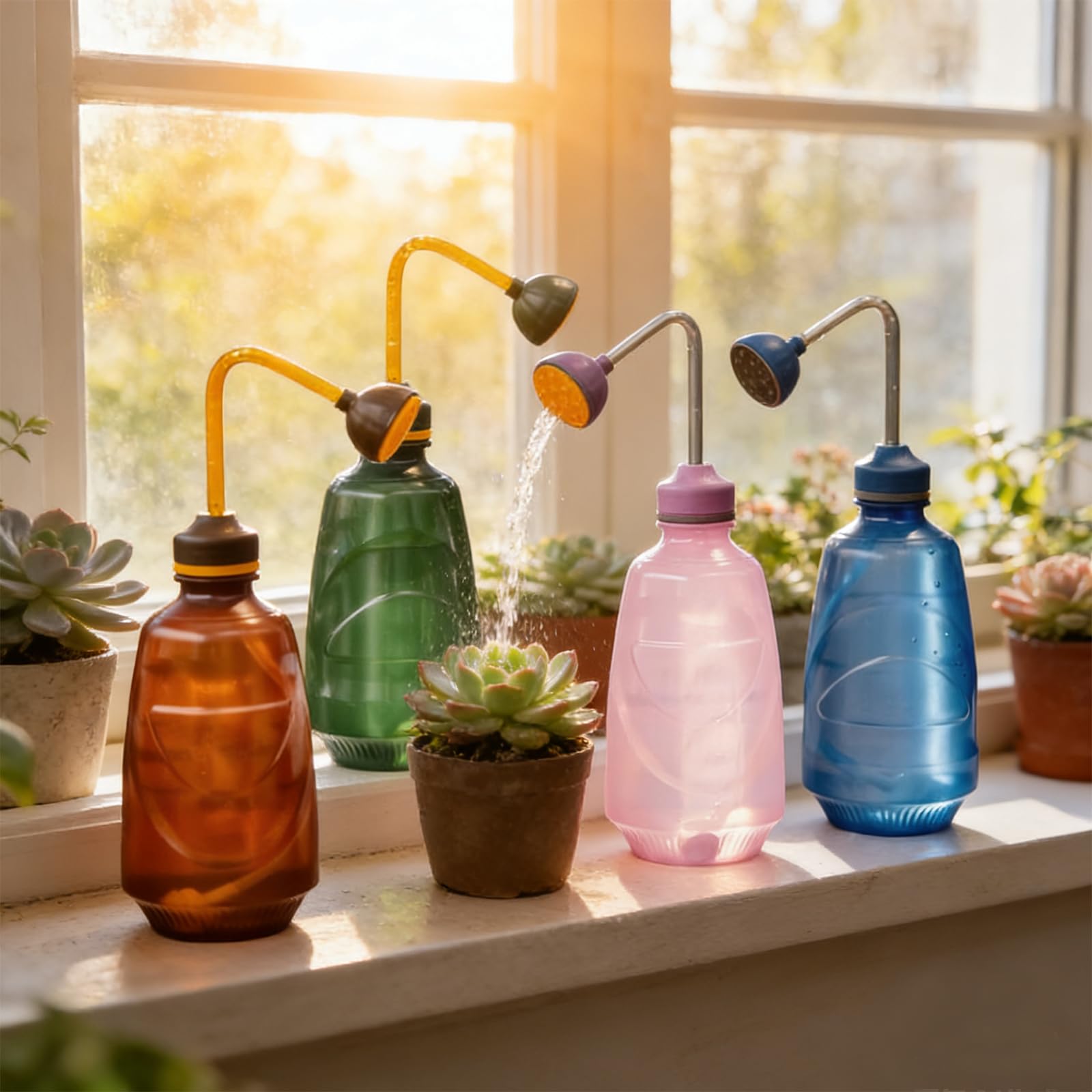 Regadera Pequeña de Jardín 450ML Pulverizador de Plantas 2 en 1,Fumigador para Interior y Exterior,con Cabezal 360°(Rosa)