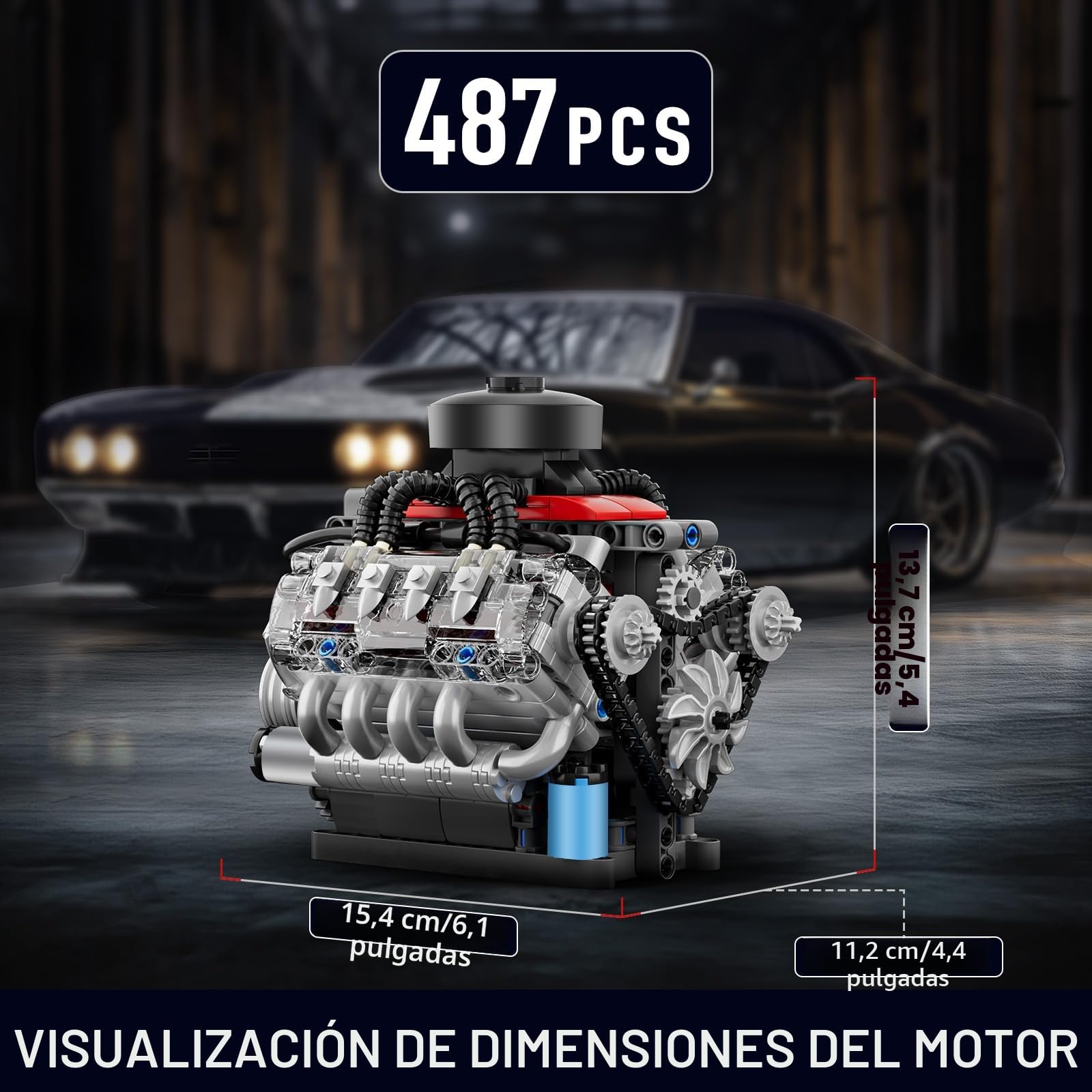 Mould King 10171 Technik V8 Engine Kit Block Engine Lsx454 V - 8 Engine Kit Block Car Truck Fan Gasoline Engine Model (487 Piezas)