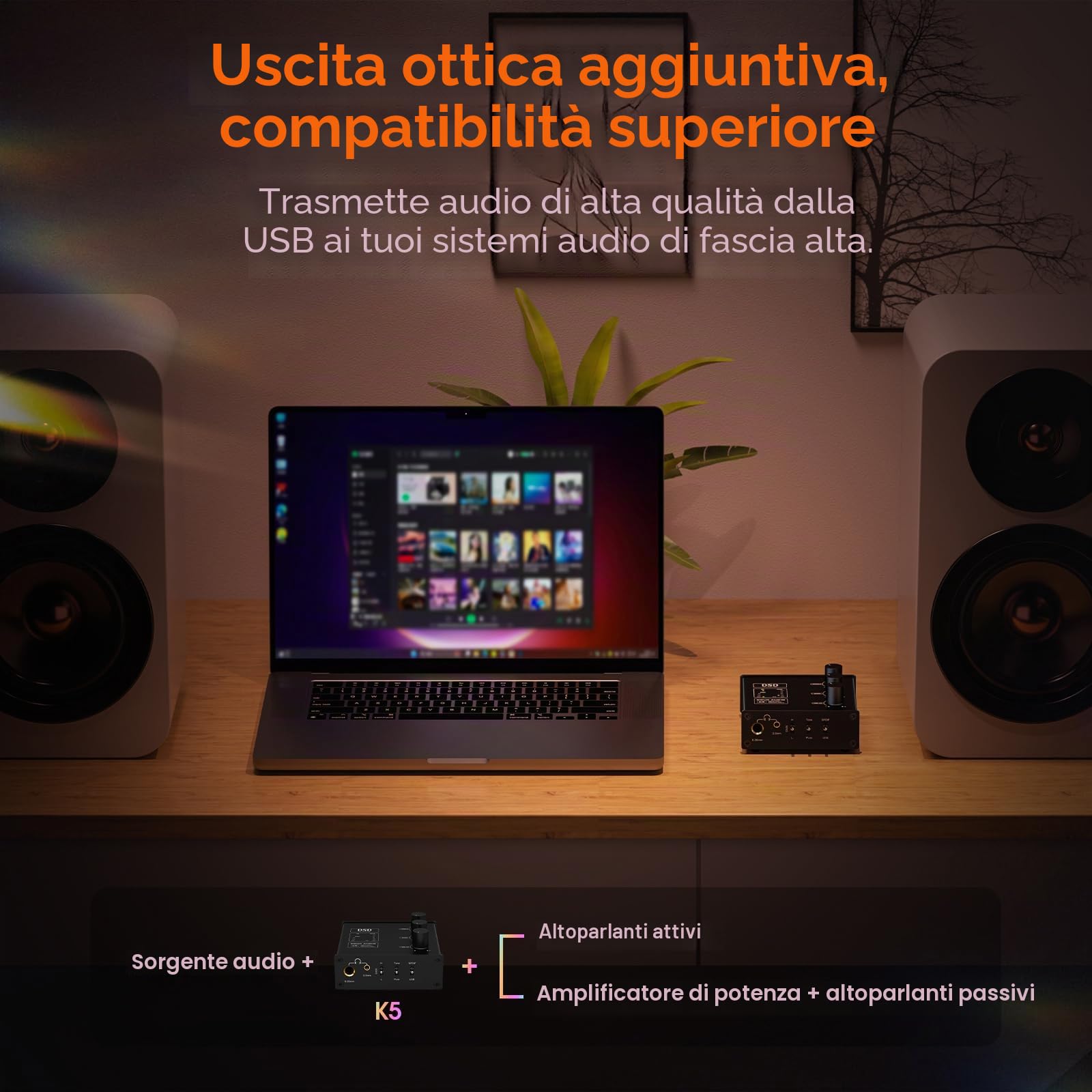 Douk Audio K5 PC DAC - Amplificatore per cuffie con USB e ingresso ottico DSD256 per amplificatore, altoparlante, Mac, computer