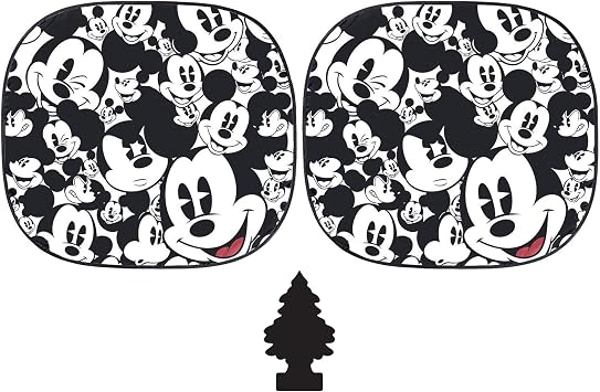 Mickey Expressions Car Windshield Sunshade Set of 2 Universal Fit Sun Shield with Gift, Blocks UV Heat & Keeps Interior Cool for Cars, Trucks, and SUVs