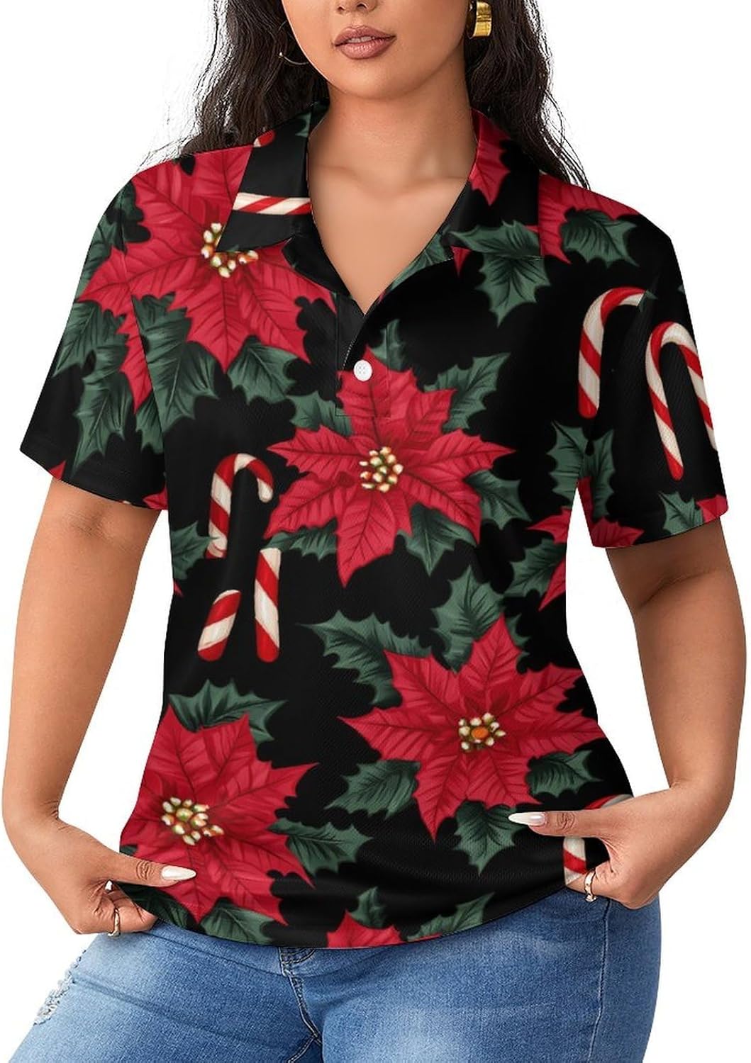 Floral Candy Womens Golf Polo Shirts Summer Short Sleeve Collared 3 Buttons T Shirt Activewear Tops