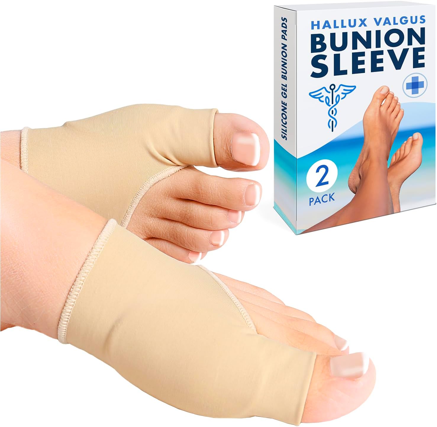 All Things Accessory Bunion Support Sleeve with Silicone Gel Bunion Pads, 2 Pack Toe Protectors for Big Toe Bunion Pain Relief and Support, One-Size S-M, (UK 4-8)