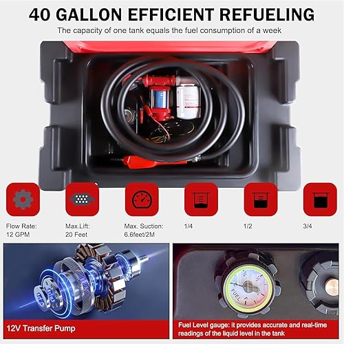 Miniatura 12 de Tanque portátil de combustible diésel de 32 galones con bomba de transferencia eléctrica de 12 V 12 GPM, boquilla de combustible automático