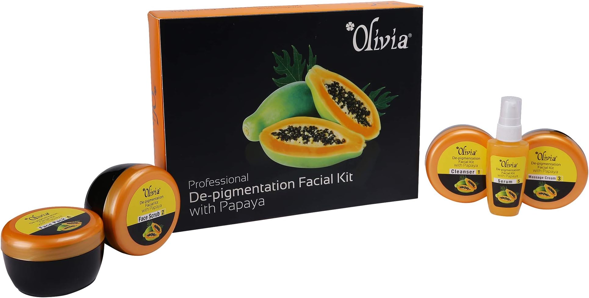 Olivia Professional De-Pigmentation Papaya Facial Kit 400g Contains Cleanser|Face Scrub|Massage Cream|Face Pack|Serum 400 Gm, 400 g