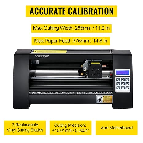 VEVOR Vinyl Cutting Plotter 375 mm Foil Cutter Max. Cutting Width 285 mm Plotter Machine Signmaster Software Plotter Windows Compatible Film Plotter Semi-Automatic Cutting Precision ±0.001 mm