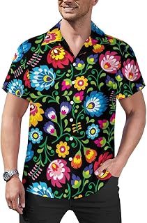Polish Floral Folk Art Poland Flowers Mens Shirts Hawaiian Short Sleeved Cuban Collar Graphic Tees Tops