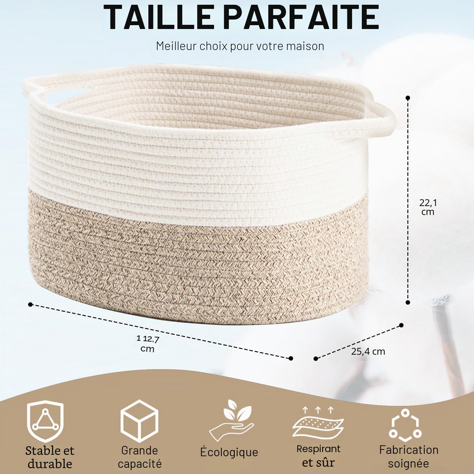 Lot de 3 paniers de rangement tissés en corde de coton - Utilisés pour les paniers cadeaux - Panier à linge pour enfants - Dimensions : 38 x 25 x 22 cm