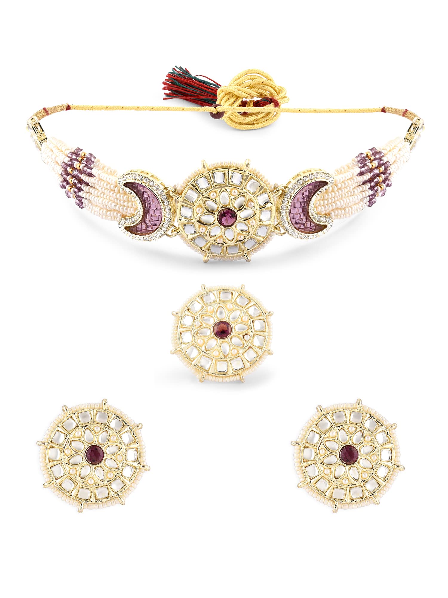 ZAVERI PEARLS Purple Multistrand Beaded Kundan Choker Necklace Earring & Ring Set For Women-ZPFK15872 (B0C4H4M1KG) Amazon Price History, Amazon Price Tracker