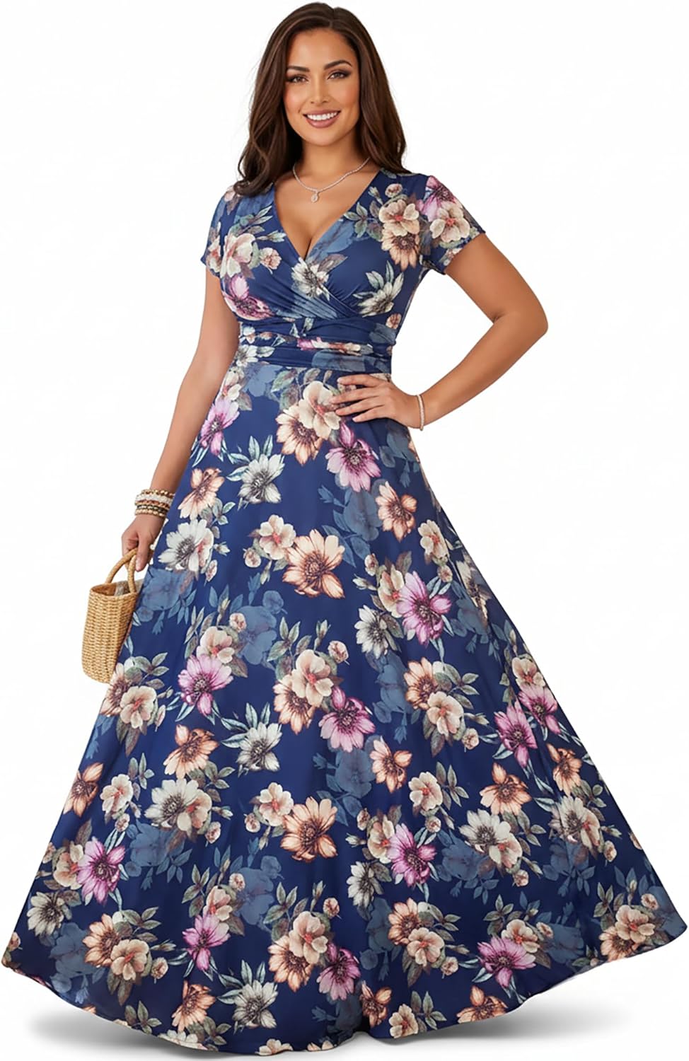 KOH KOH Womens 2026 Long Cap Sleeves Floral Print V-Neck Summer Sundress Maxi Dress