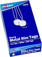 Avery Metal Rim Key Tags with Strings - Durable 1.25" White Round Tags, 500 Pack (14313)