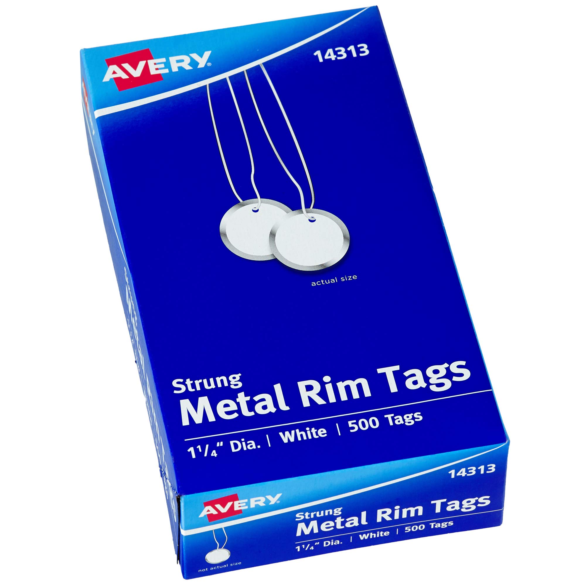 Avery Targhette per chiavi con bordo in metallo, diametro 3,2 cm, include corde, bianco, 500 etichette (14313)