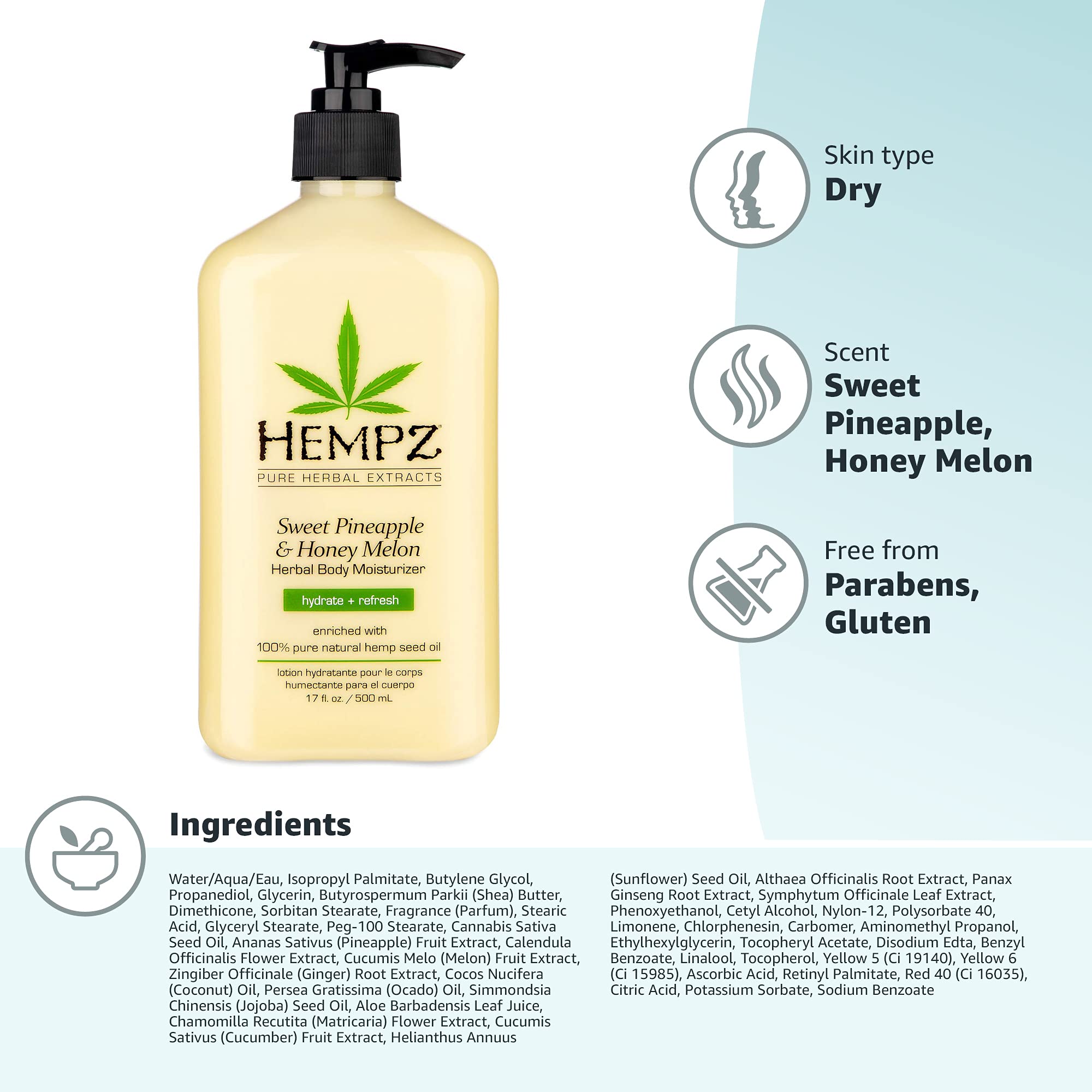 Hempz Sweet Pineapple & Honey Melon Moisturizing Skin Lotion, Natural