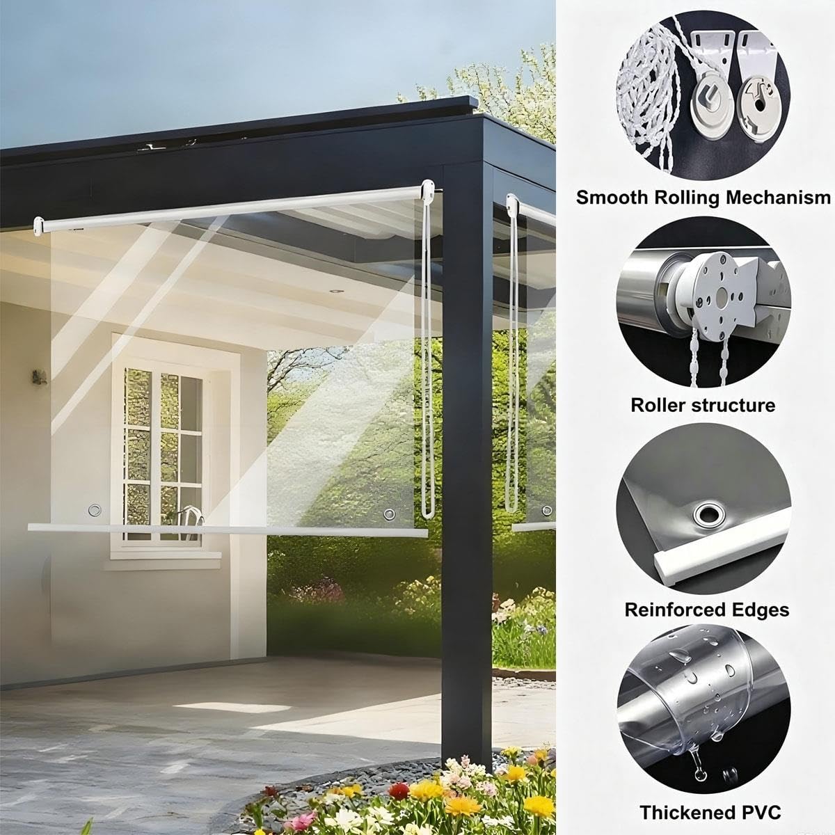 Store PVC Enrouleur Transparent pour Pergola Extérieure, Volet Roulant