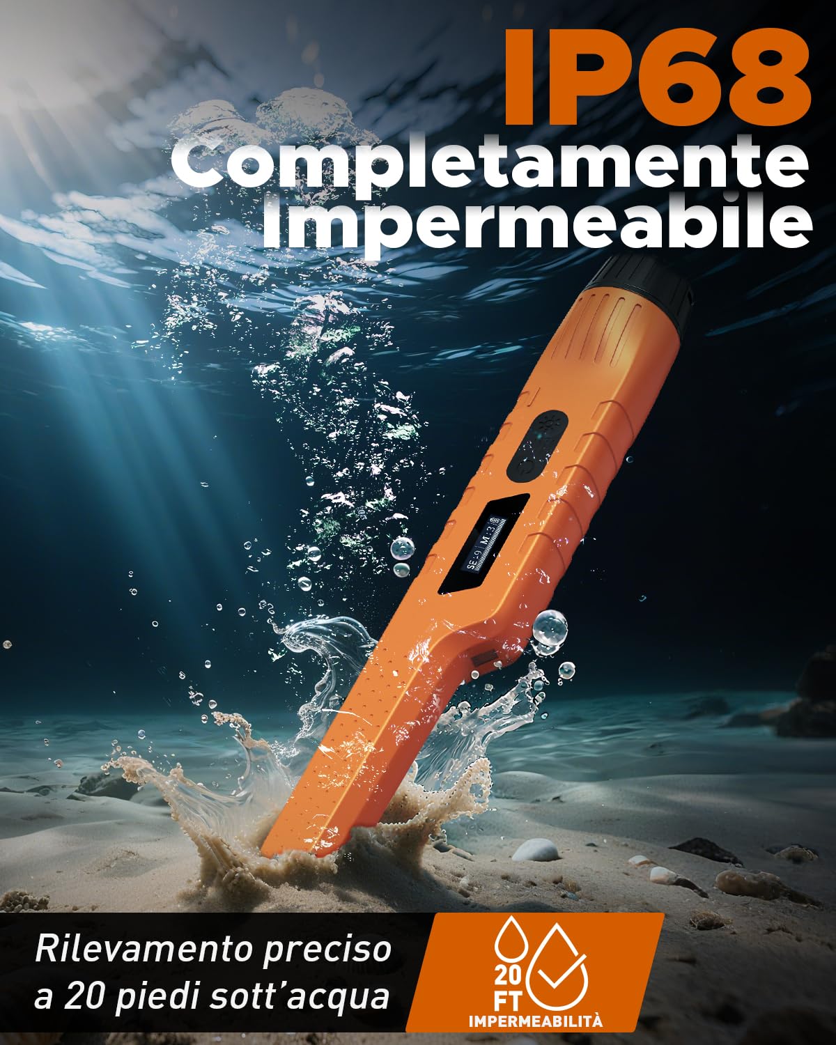 Pinpointer Metal Detector, Impermeabile IP68 Ricaricabile Metal Detector Professionali, Portatile Eliminazione Disturbi 1-Touch e LCD Display, 9 Livelli Sensibilità e 3 Modalità Audio/Vibrazione