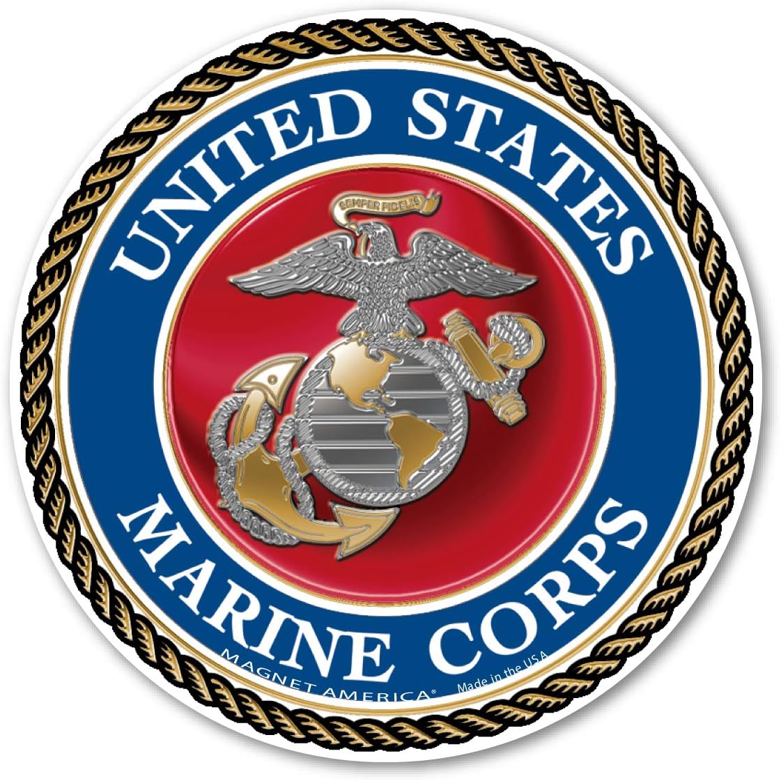 USMC Seal Mini Circle Magnet by Magnet America is 2.5" x 2.5" Made for Vehicles and Refrigerators