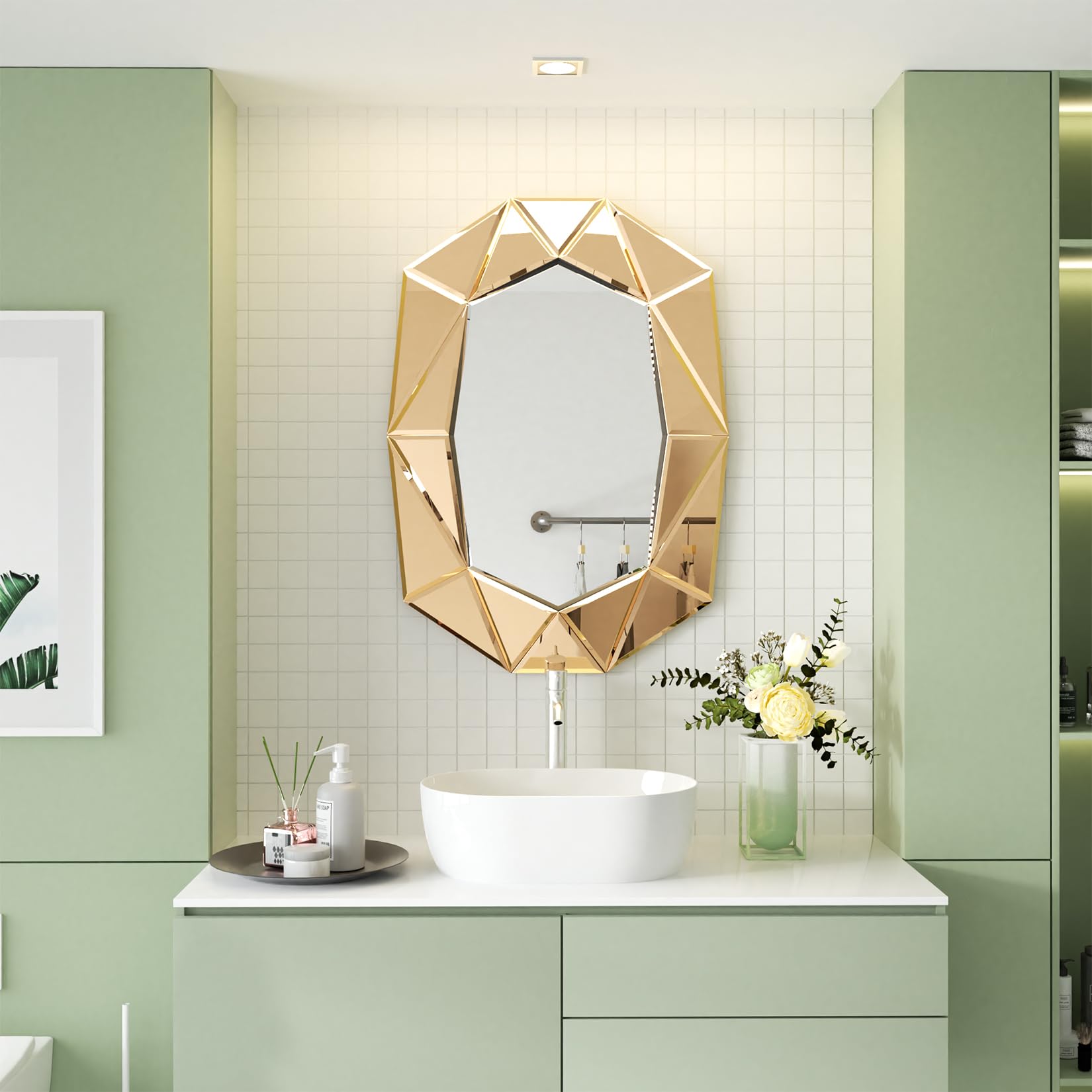 Espejo Pared Grande de Decoracion: Espejo Irregular Moderno Elegante Artístico para Recibidor Salon Entrada Comedor Baño (Dorado Oscuro)