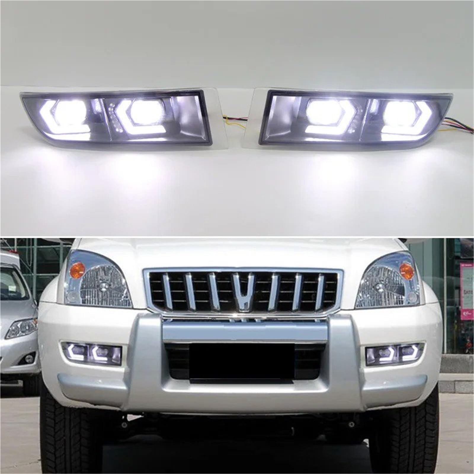 Faros Antiniebla Para Toyota Para Prado 120 FJ120 2003-2009 Conjunto Lámpara LED Antiniebla Coche 12V Luz Conducción Diurna Señal Giro Antiniebla Delantero