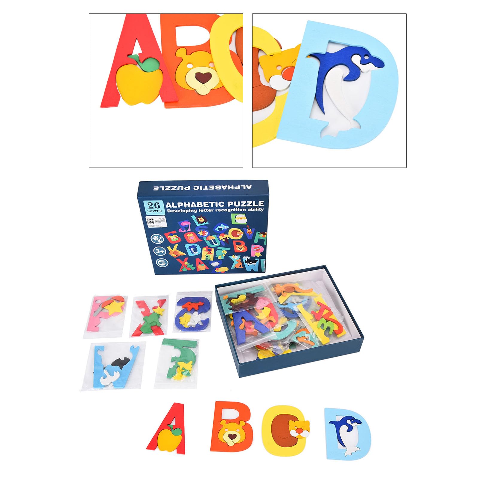 Lylithuif Jouets de puzzle alphabet en bois 26 blocs de lettres Puzzle Board jouet d'éducation précoce pour les enfants apprenant et jouant en bois massif 26 pièces