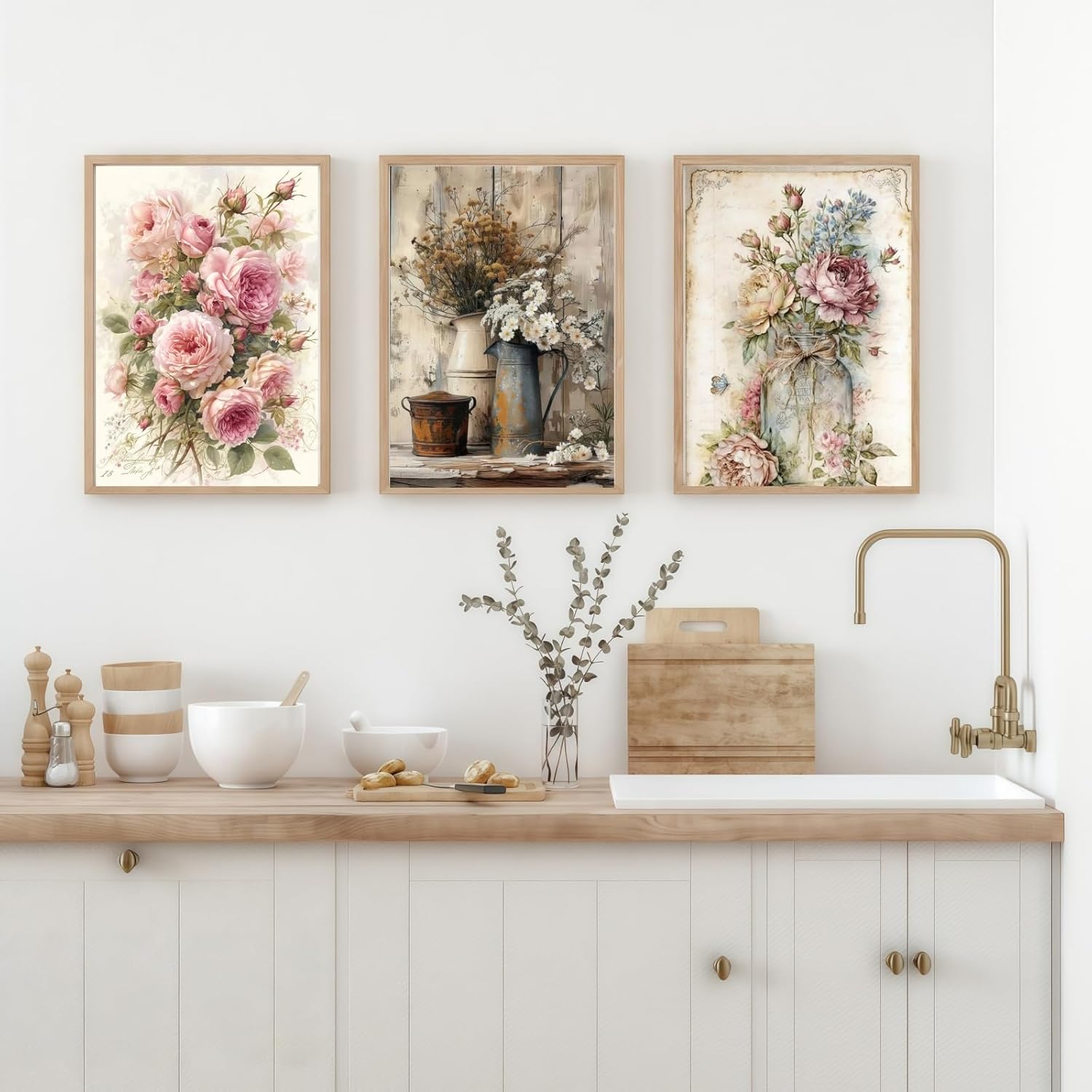 Diamond Art Kits for Adults,3 Pack Rustic Flowers 5D Diamond Painting Kits Dots for Adults, DIY Paint by Diamonds,Full Drill Round Diamond Dot Gem Art Painting, for Home Art Decor 11.8 X 15.7 inch