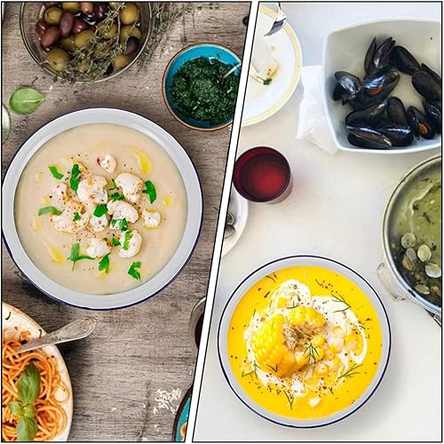 Miniatura 9 de Hemoton Cuenco esmaltado de 0.5 litros, 2 cuencos de ensalada de estilo vintage, cuencos apilables de esmalte, cuencos de cena esmaltados duraderos