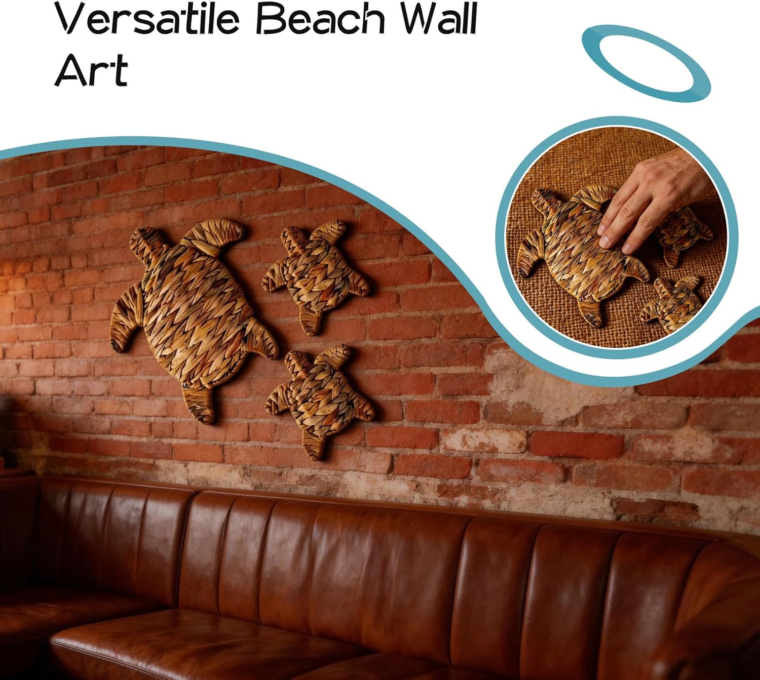 Cxomnndiw 3PCS, Nautical Decor Turtle Wall Art, Coastal Decor Wicker Wall Sculpture for Home, Bohemian Style, Handcrafted, Adds Ambiance to Living Rooms, Bedrooms, and Bathrooms
