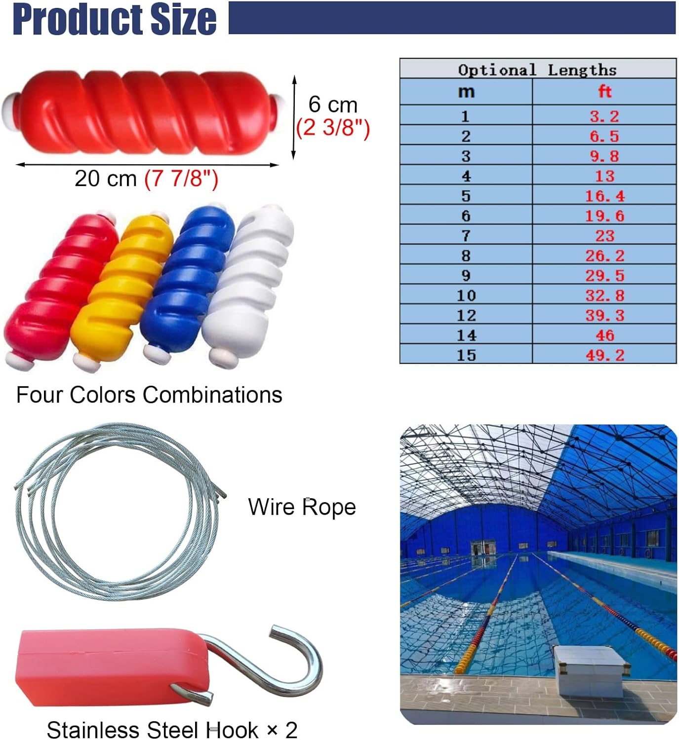 Swimming Pool Safety Divider Float Rope Kits, Anti-Wave Pool Lane Buoy Lines for Public Pools/Beach, Professional Swimming Lane Dividers