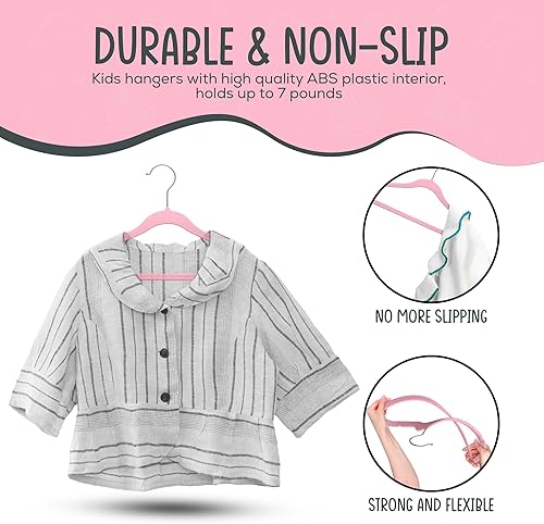 Miniatura 8 de 50 perchas de terciopelo premium para niños - 14.0 pulgadas, antideslizantes para niños y preadolescentes - Perchas ultra delgadas, que ahorran