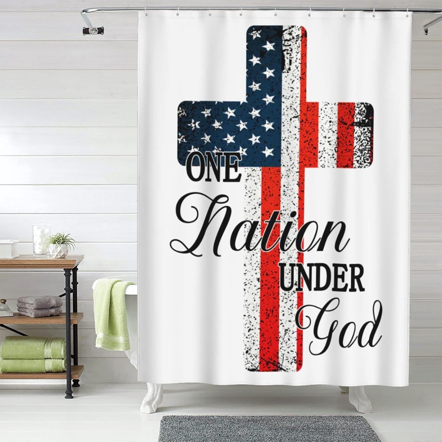 Memorial Day 4th of July Independence Day Shower Curtain, Waterproof Shower Curtains and Polyester Bath Curtain for Bathroom, Shower Curtain Set with 12 Hooks, Machine Washable, 60 X 72 Inch Plastic