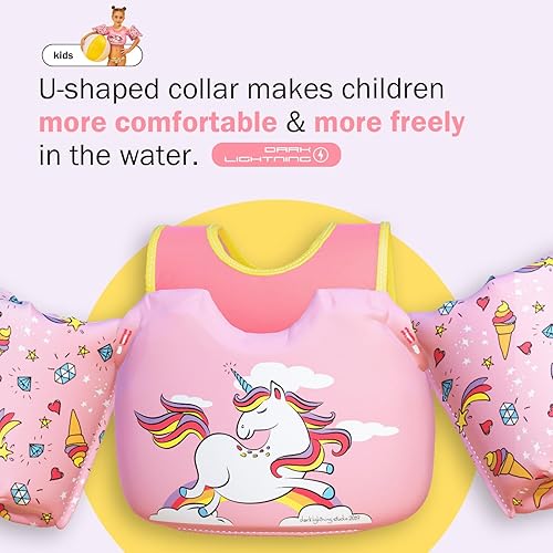 Vista 4 de Dark Lightning USCG Coast Guard Approved Toddler Swim Vest for Age 2/3/4/5/6/7 Years Old, Kids Life Jackets with Arm Floaties 30-50 Pounds,Baby