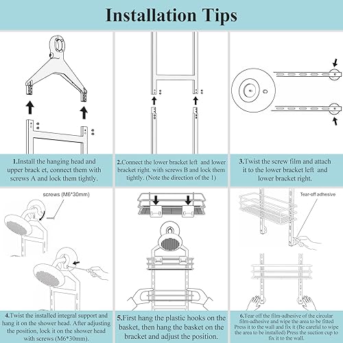 Miniatura 7 de Nieifi Estante organizador de ducha de 4 niveles antioscilante sobre la cabeza, organizador de ducha colgante, estantes de baño a prueba de óxido,